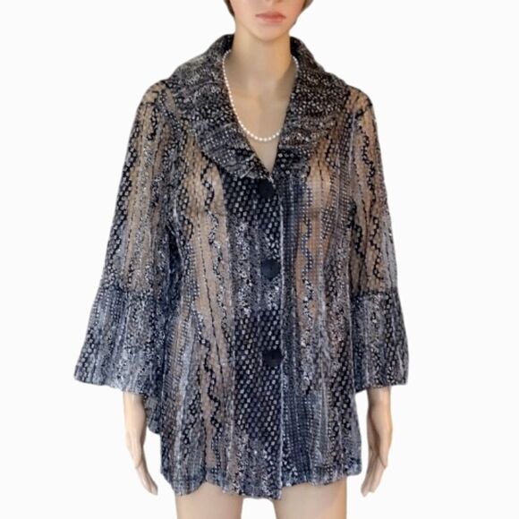 Damee Inc. Women's Size XL Sheer Black Button Up Textured Jacket Blouse - Picture 1 of 16